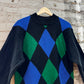 80s Color Block Harlequin Knit Micro Mini Sweater/Dress (M)