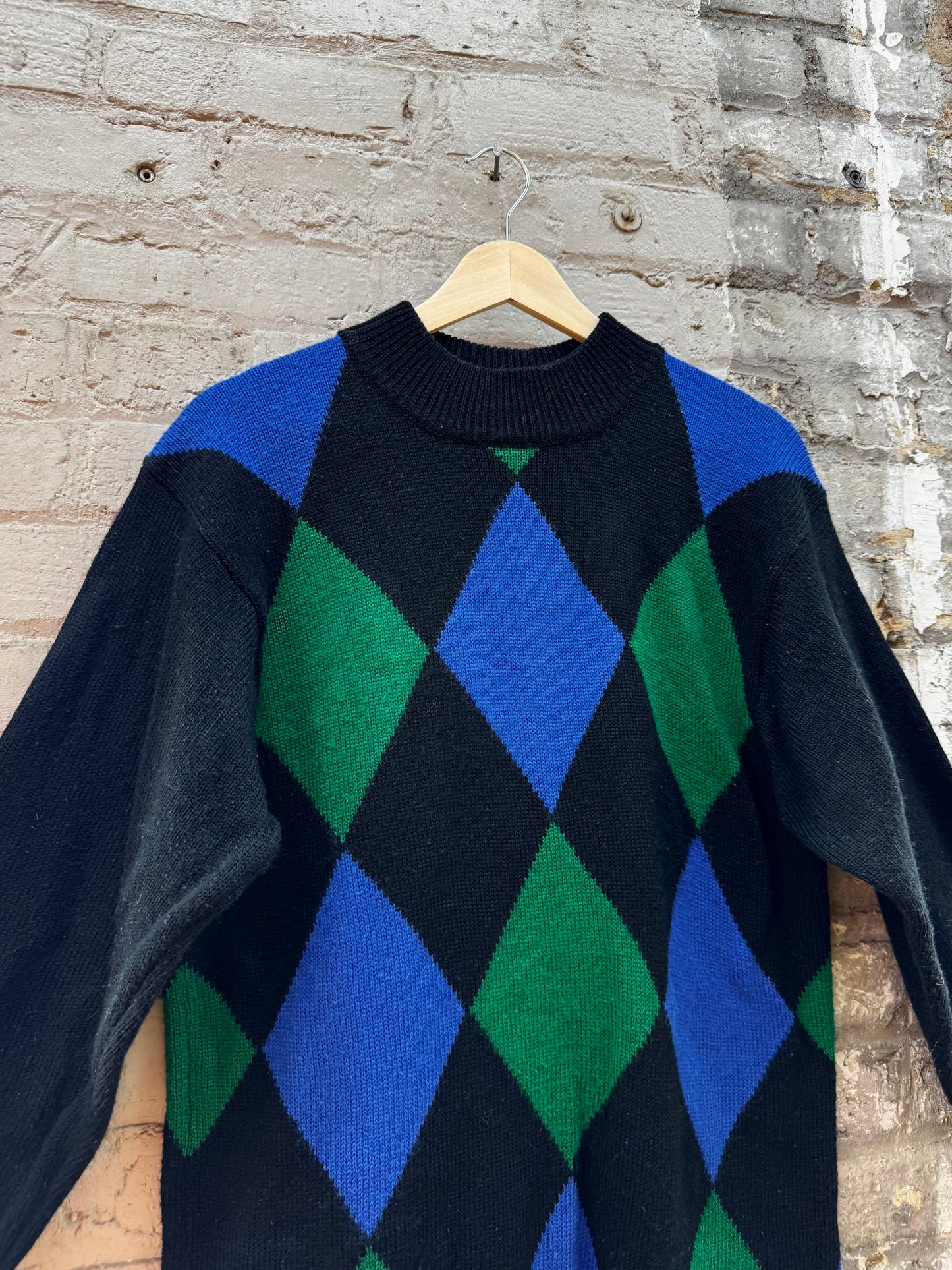 80s Color Block Harlequin Knit Micro Mini Sweater/Dress (M)