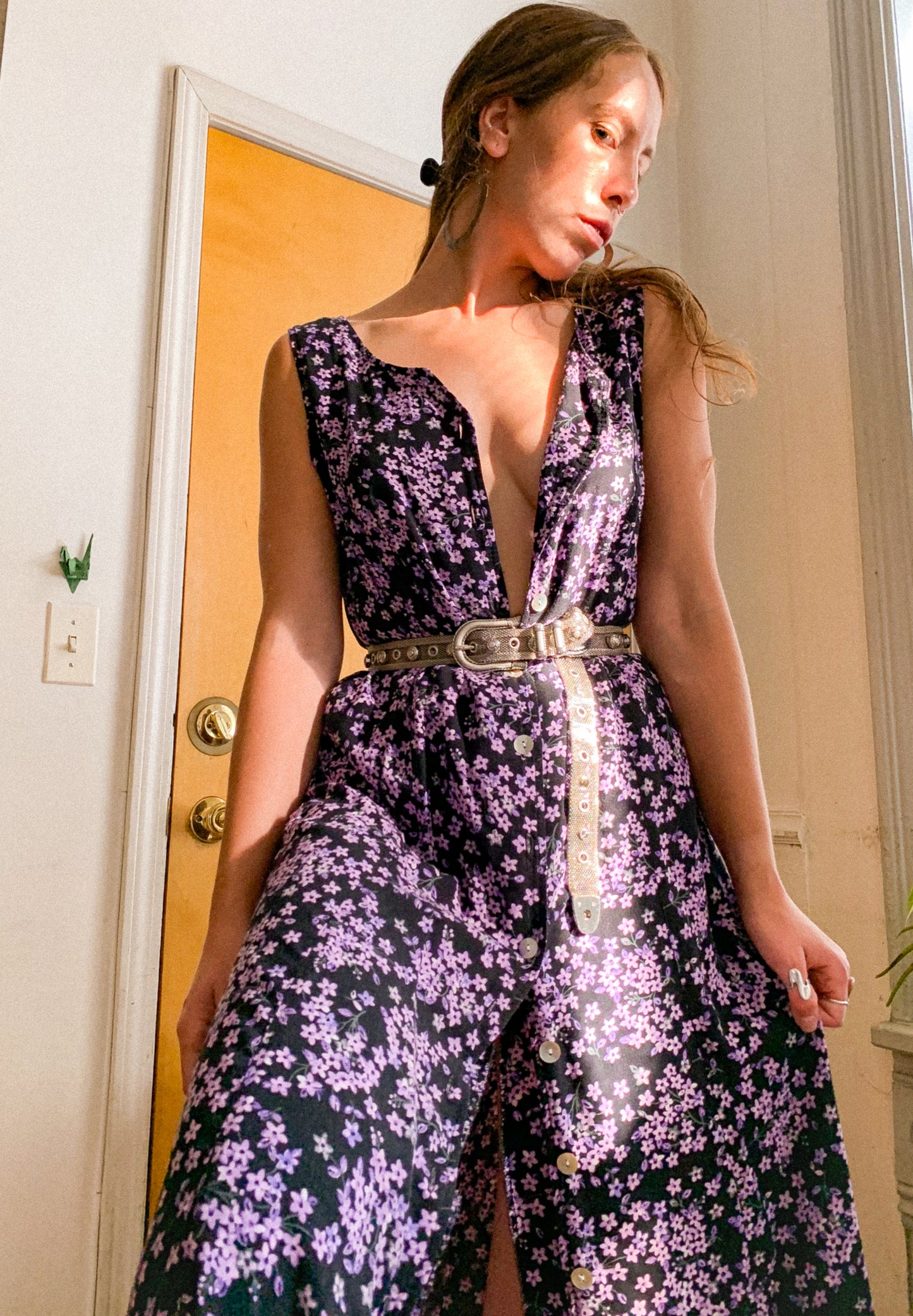 Whimsical 90s Floral Button Down Maxi w/ Caged Back