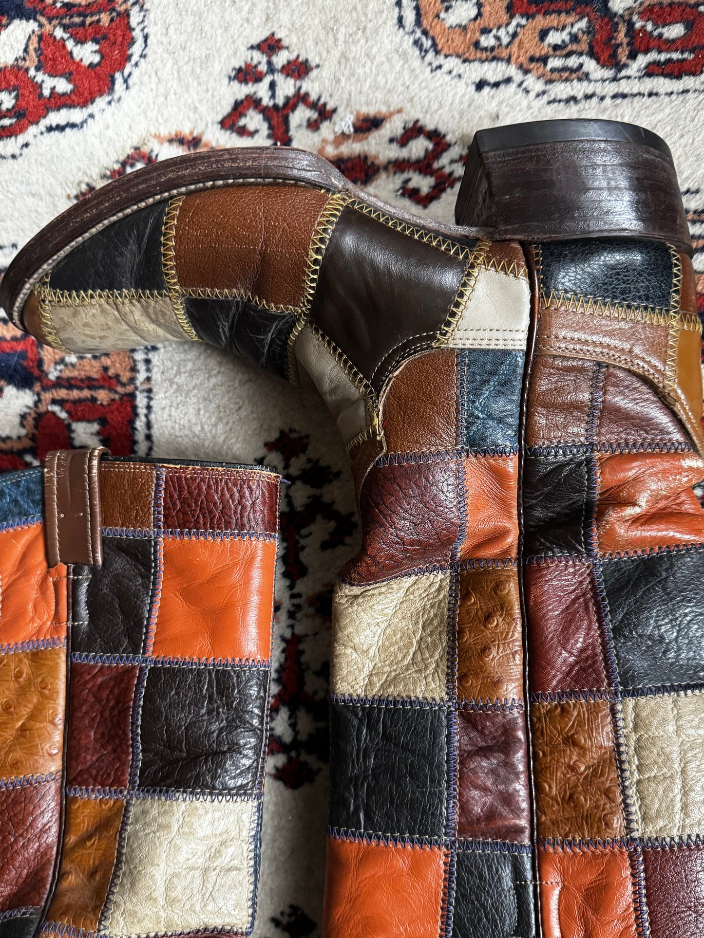 INSANE Rare 70s/80s Larry Mahan Patchwork Cowboy Boots (W9.5/M8)