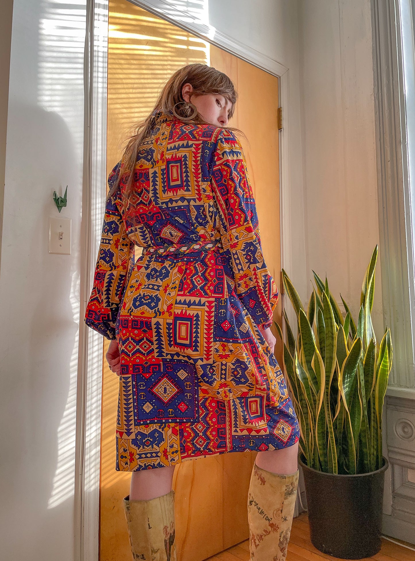 INSANE Late 60’s Funky Geo Print Shirt Dress (XXL)