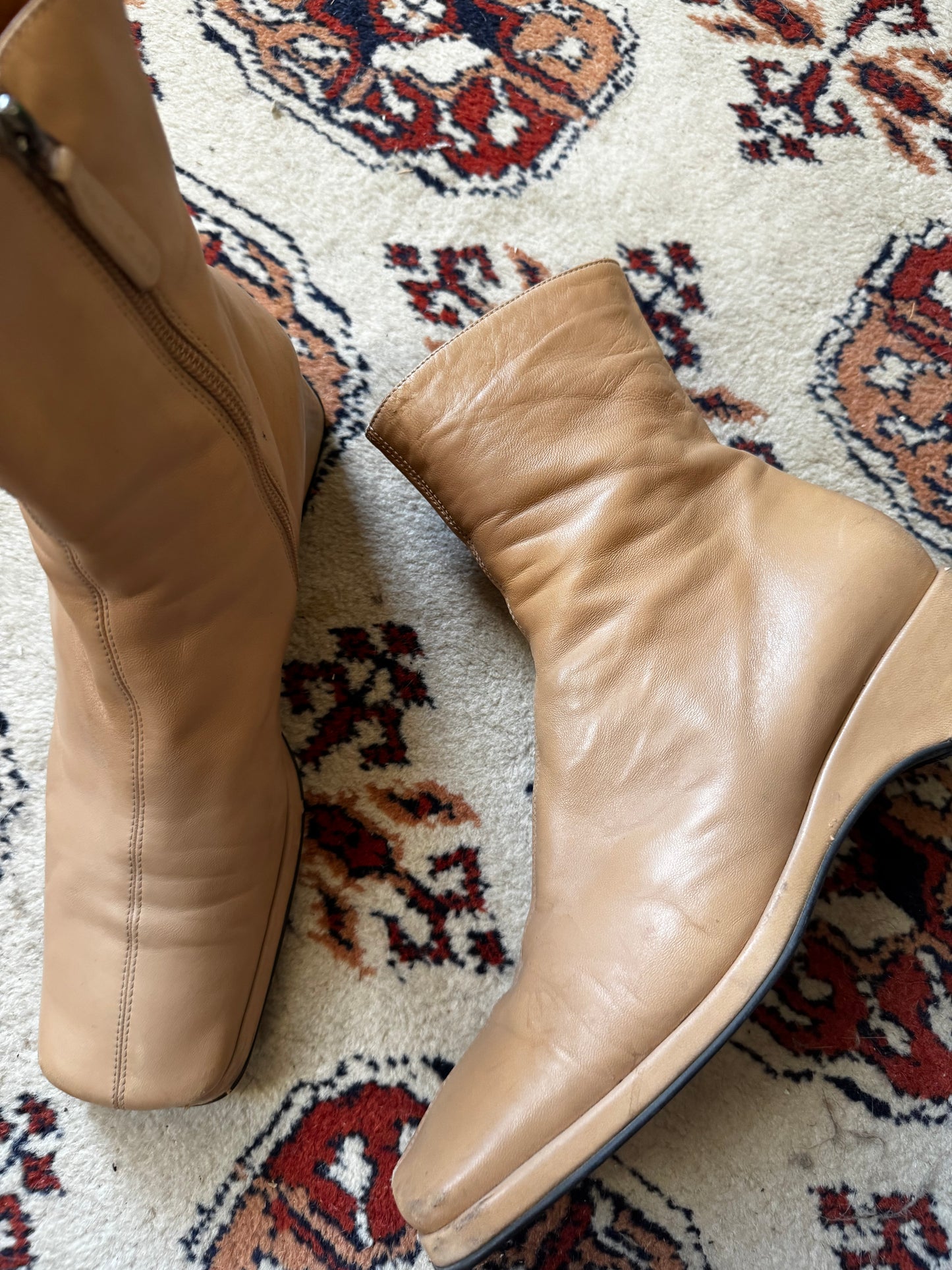 Vintage Soft Leather Square Toe Ankle Boots (10)