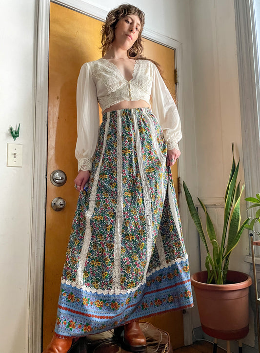 70s Mr. Hank Lace Cut Out Maxi Skirt (XS-M)