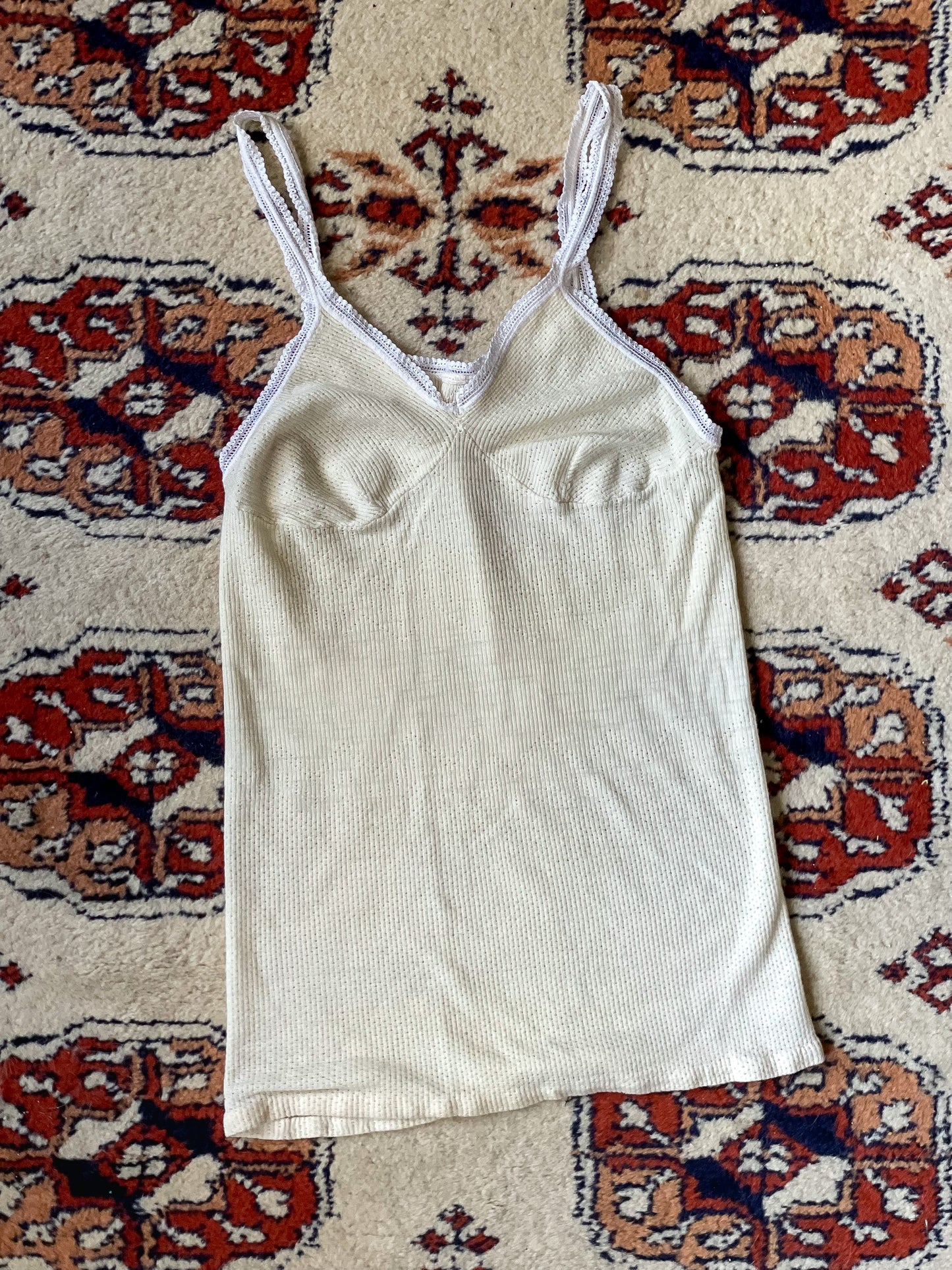Vintage 70s Pointelle Cream Camisole Tank Top (XS)