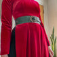 90s Red Velvet Long Sleeve Maxi w/ Open Sides (XS-M)