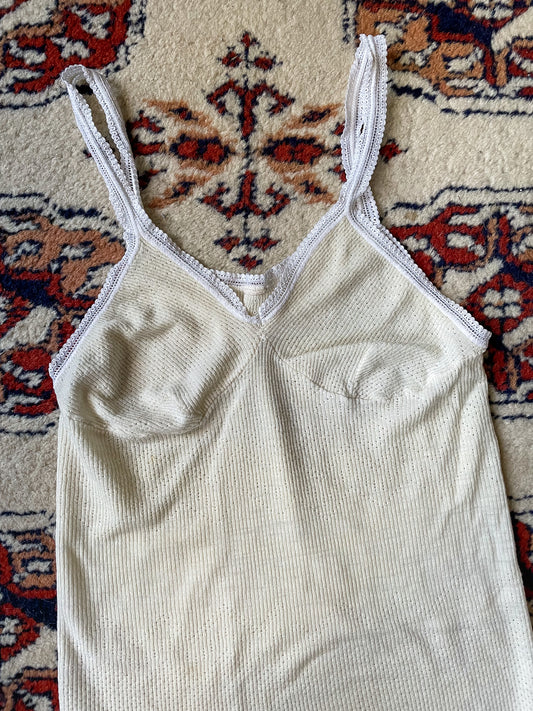 Vintage 70s Pointelle Cream Camisole Tank Top (XS)