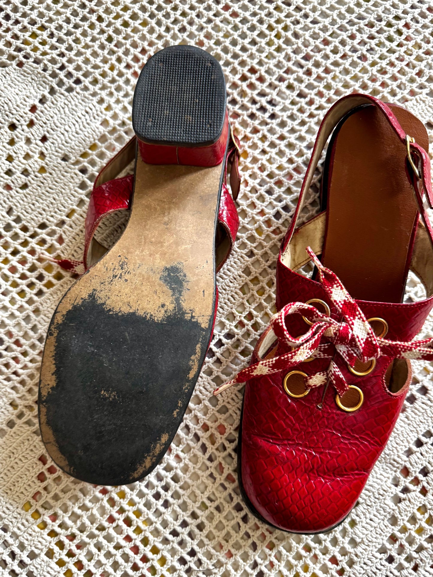 60’s Mod Patent Leather Red Slingback Loafers (W7)