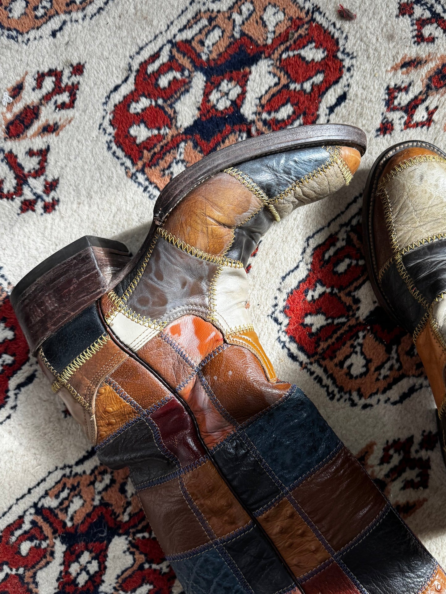 INSANE Rare 70s/80s Larry Mahan Patchwork Cowboy Boots (W9.5/M8)