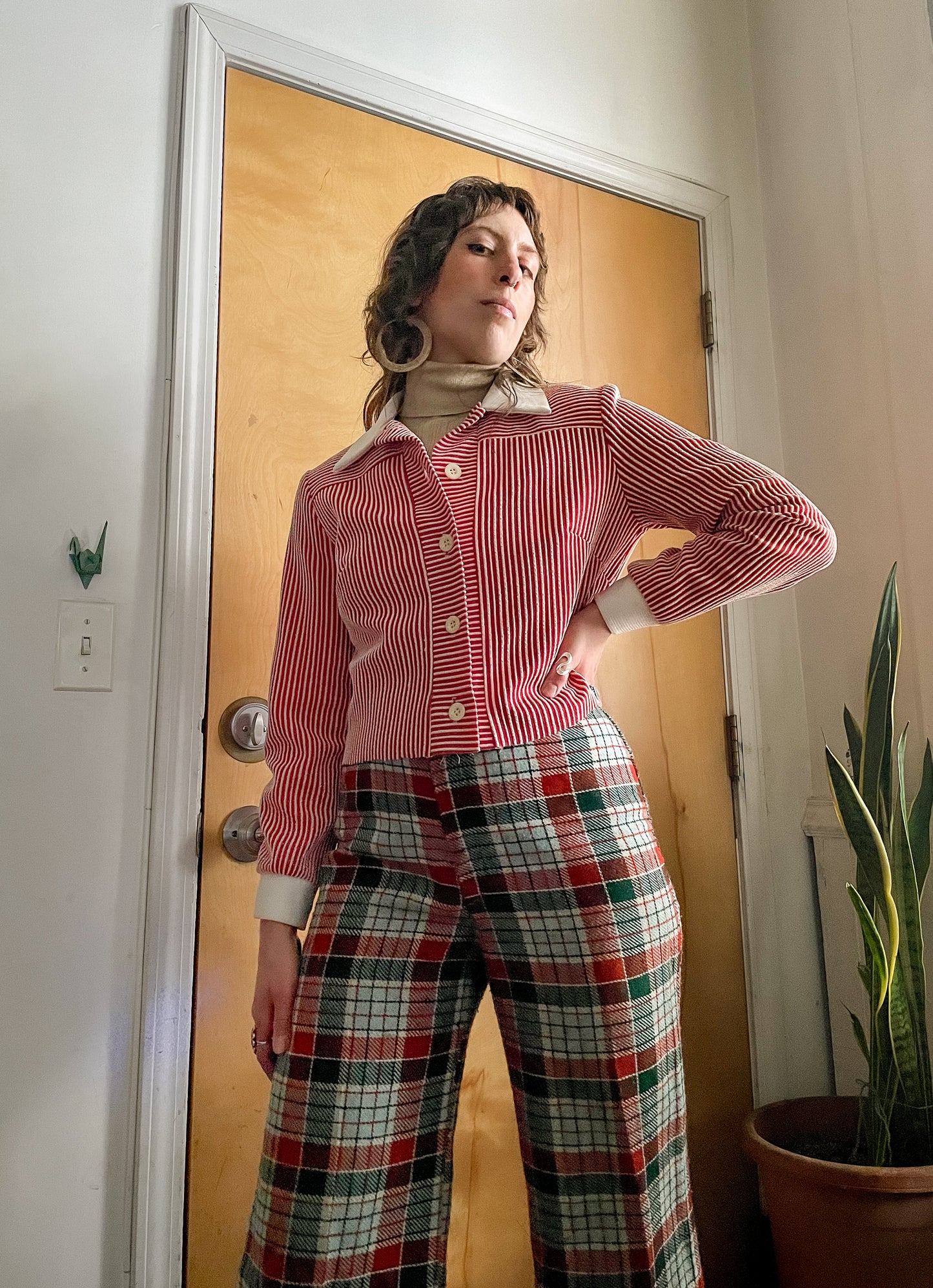 70s Textured Candy Stripe Poly Shirt Jacket (S-M)