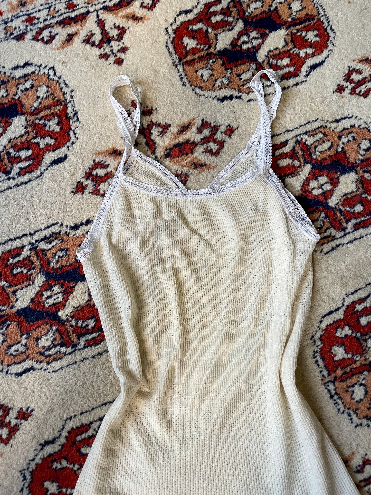 Vintage 70s Pointelle Cream Camisole Tank Top (XS)