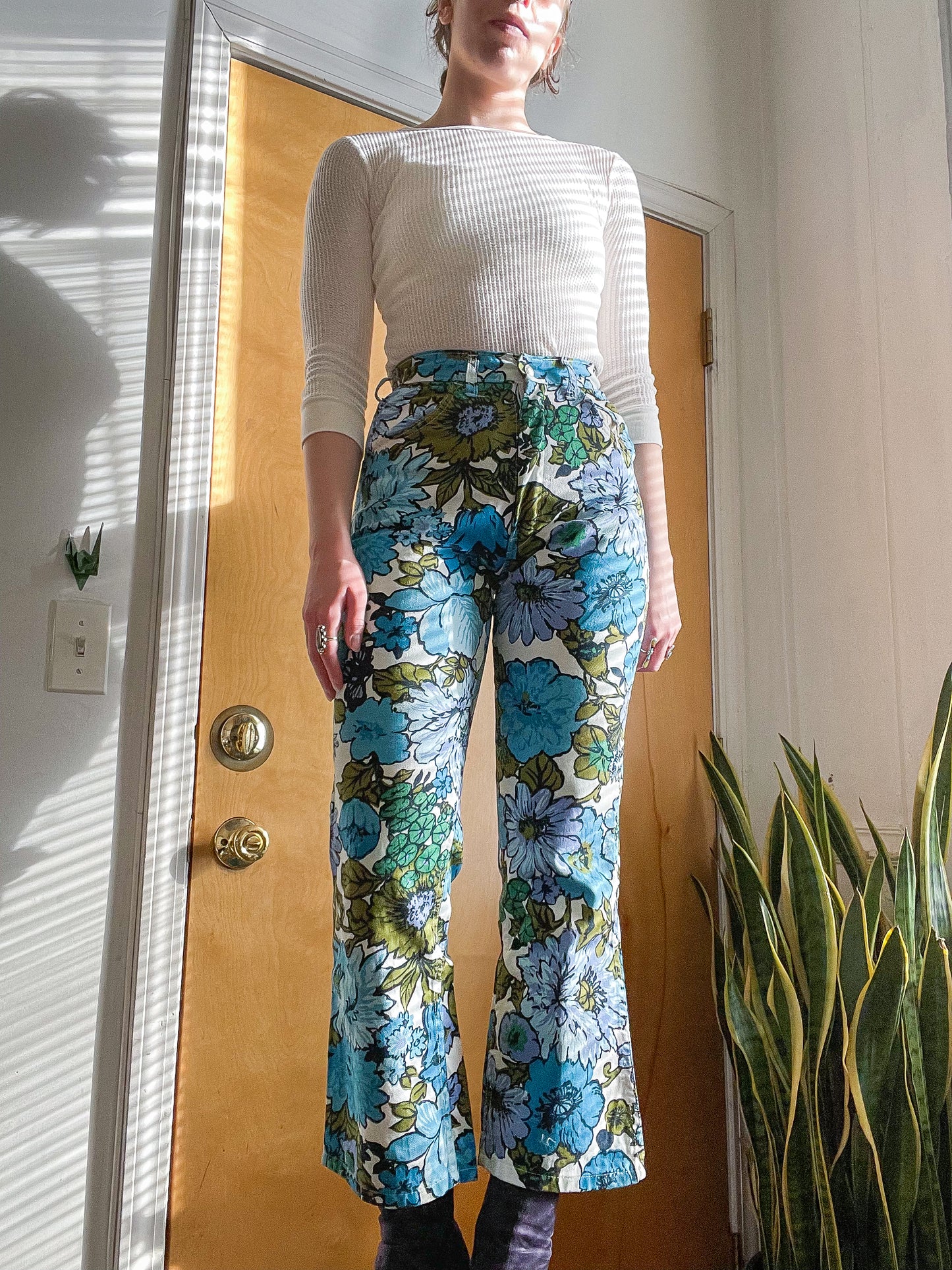 Vintage 60s Sanforized Painted Flower Jeans (25- 26”W)