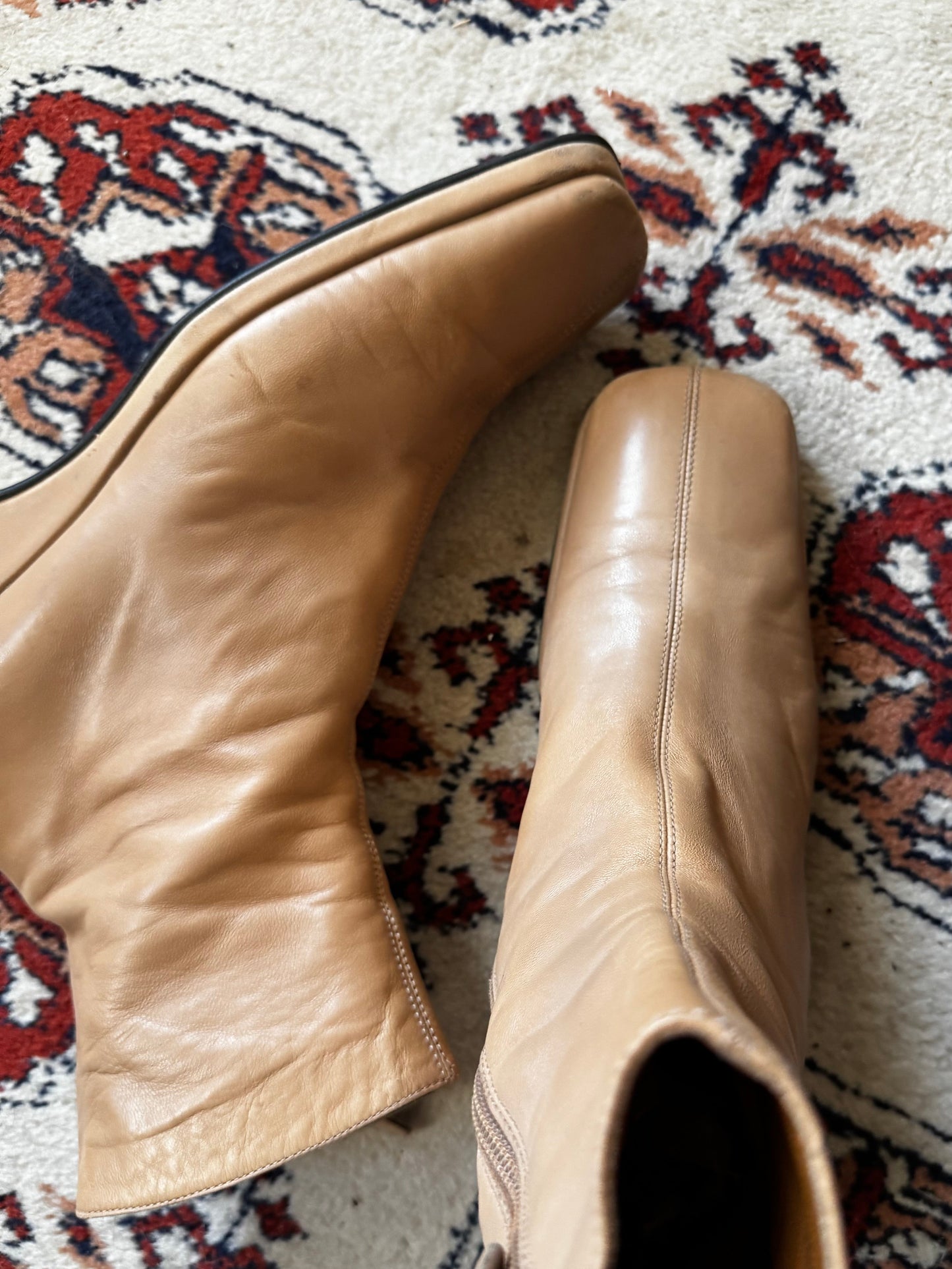 Vintage Soft Leather Square Toe Ankle Boots (10)