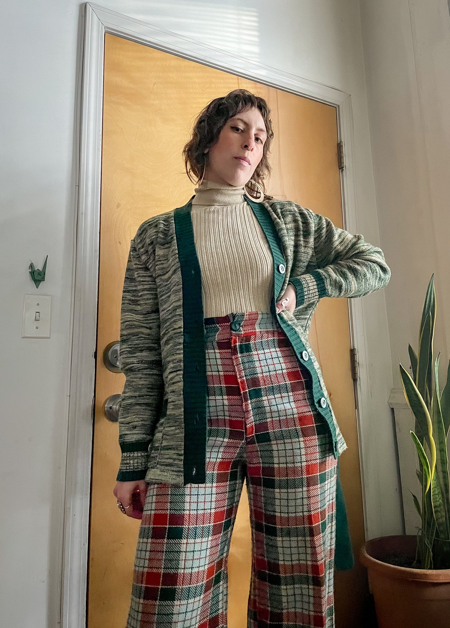 70’s Space Dye Cardigan w/ Tie Belt (L)