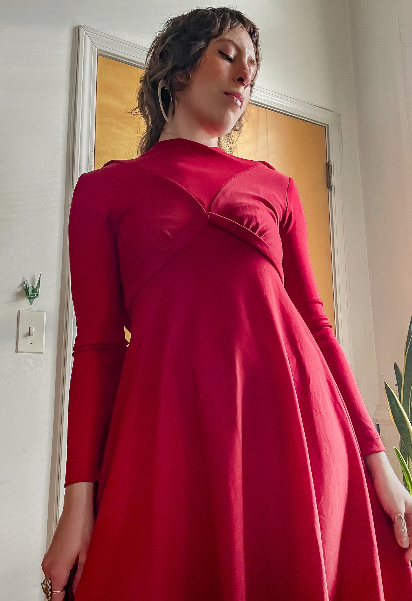 70s- 80s Red Hooded Maxi Dress (XS)