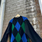 80s Color Block Harlequin Knit Micro Mini Sweater/Dress (M)