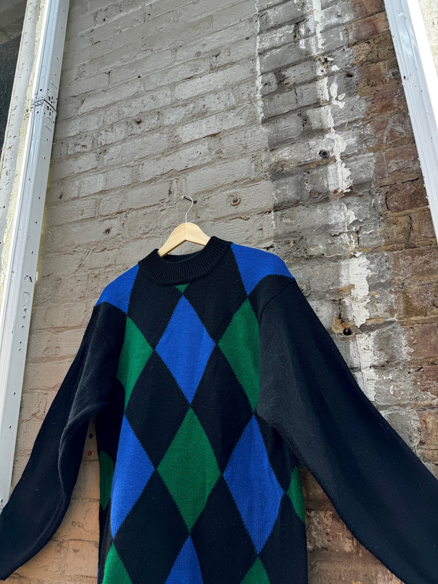 80s Color Block Harlequin Knit Micro Mini Sweater/Dress (M)