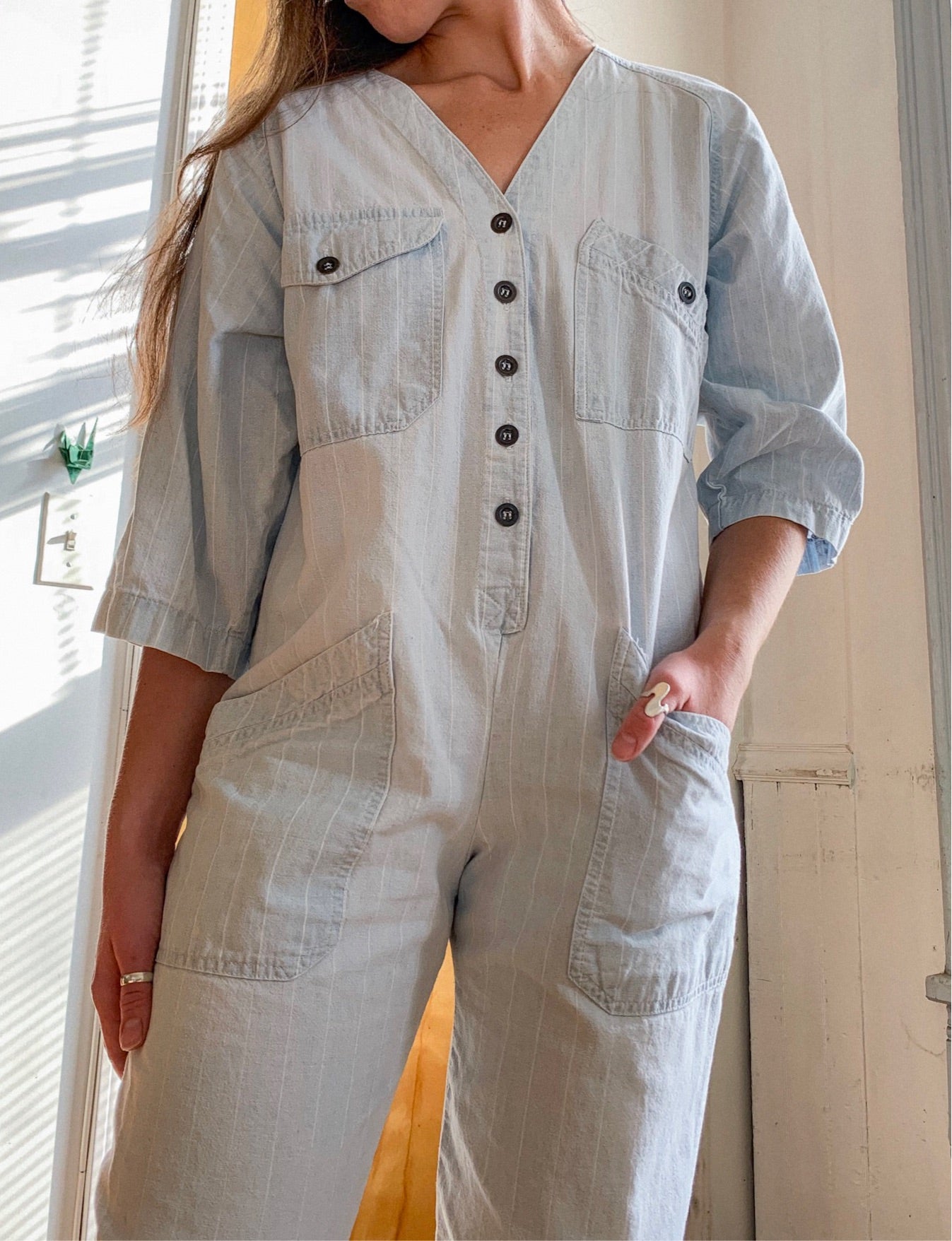 Vintage 80s Railroad Striped Coveralls (S-M)