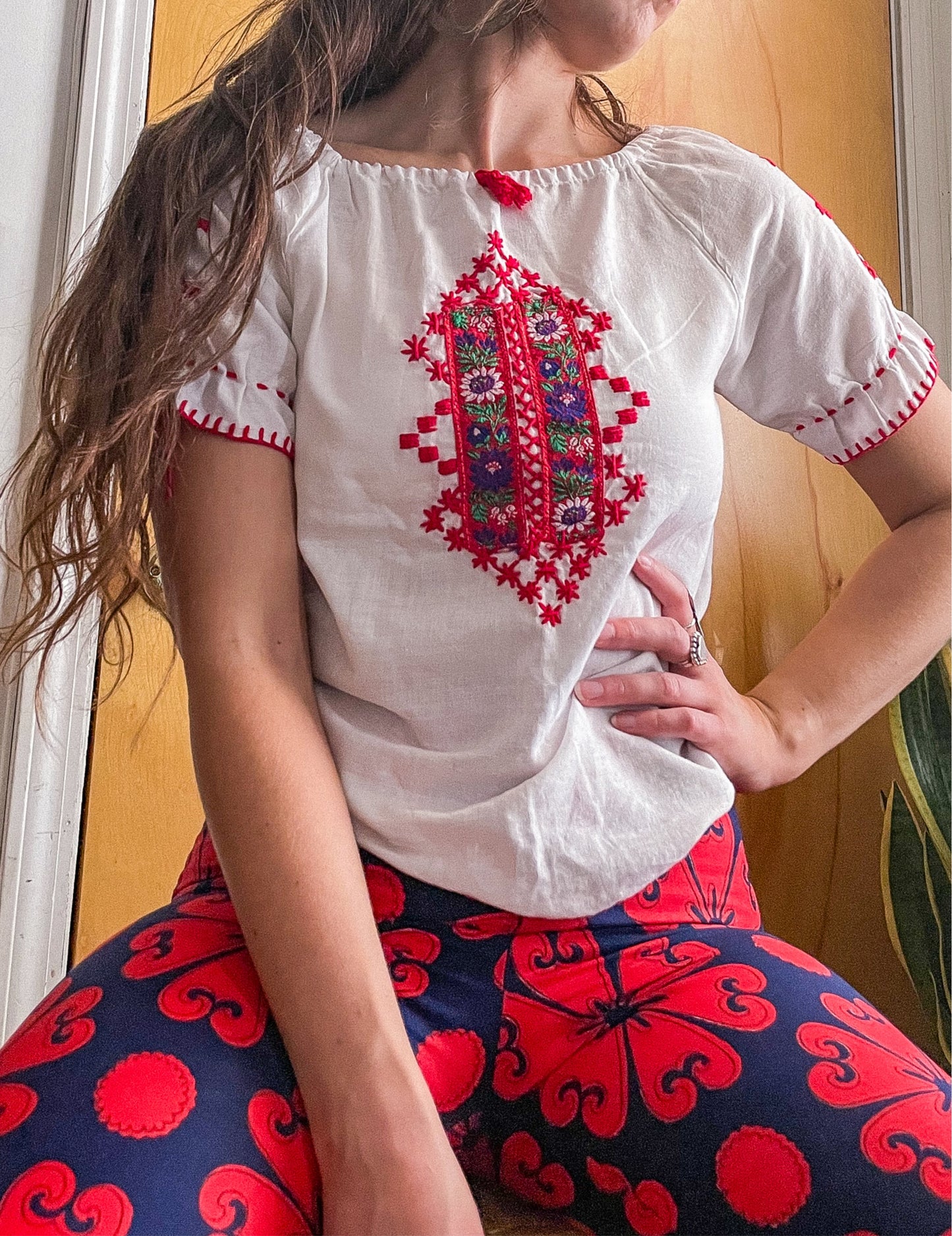 Rare Vintage Romanian Embroidered Folk Blouse (XS-S)